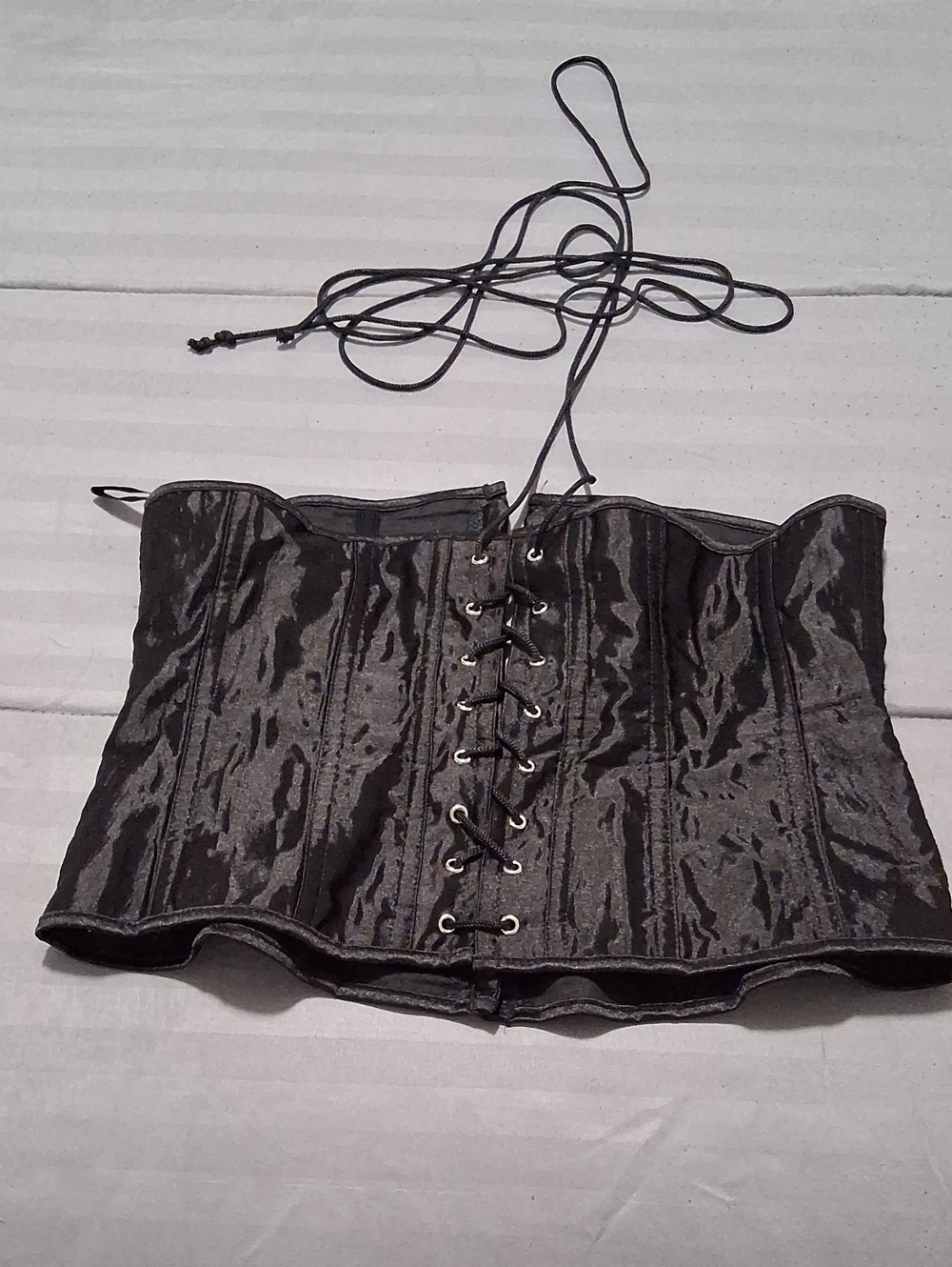 Black Satin Lace-Up Waist Corset Top